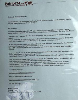 [VIDEO] Petycję w sprawie uwolnienia amerykańskiego dziecka z norweskiej niewoli złożyliśmy w Ambasadzie USA w Warszawie. Dziś zaapelujemy do Pierwszej Damy RP Agaty Dudy, by o zakończenie dramatu amerykańskiej matki wstawiła się u Pierwszej Damy USA