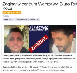 Kolejny sukces Biura Rutkowski. Zaginiony Ilker Koc został odnaleziony
