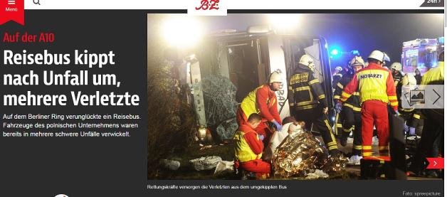 Polacy ranni w wypadku autokaru na autostradzie pod Berlinem. Osiem osób nadal w szpitalu
