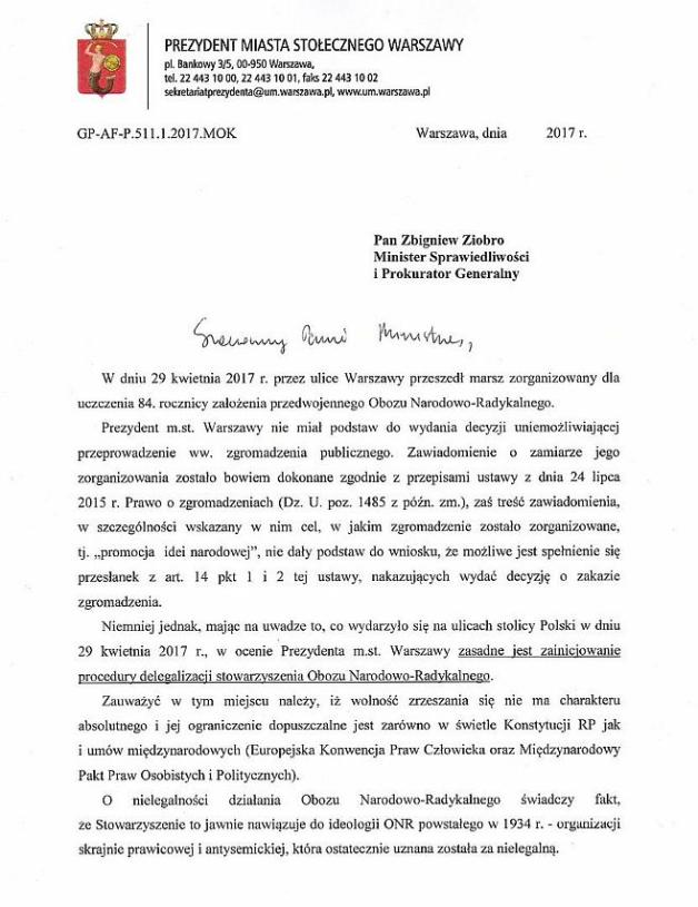 Warszawa chce delegalizacji ONR